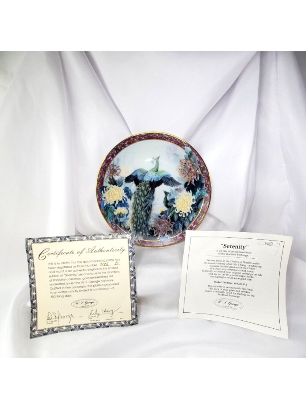 Serenity By Lily Chang Gardens Of Paradise Plate Peacocks Chrysanthemum 1992 COA - Picture 6 of 12